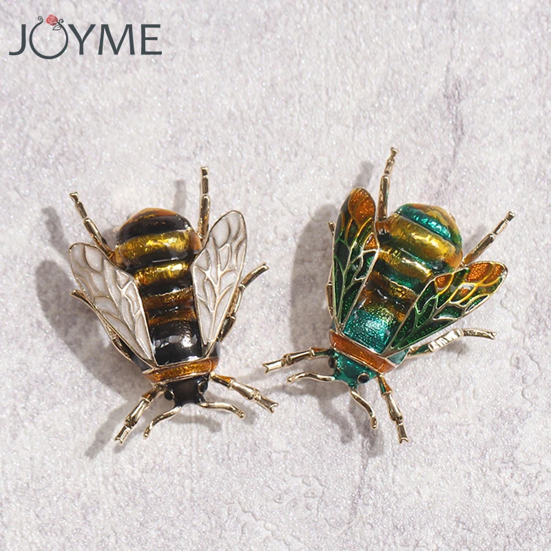 Fashion Cute Bee Black Yellow Enamel Insect Brooches For 