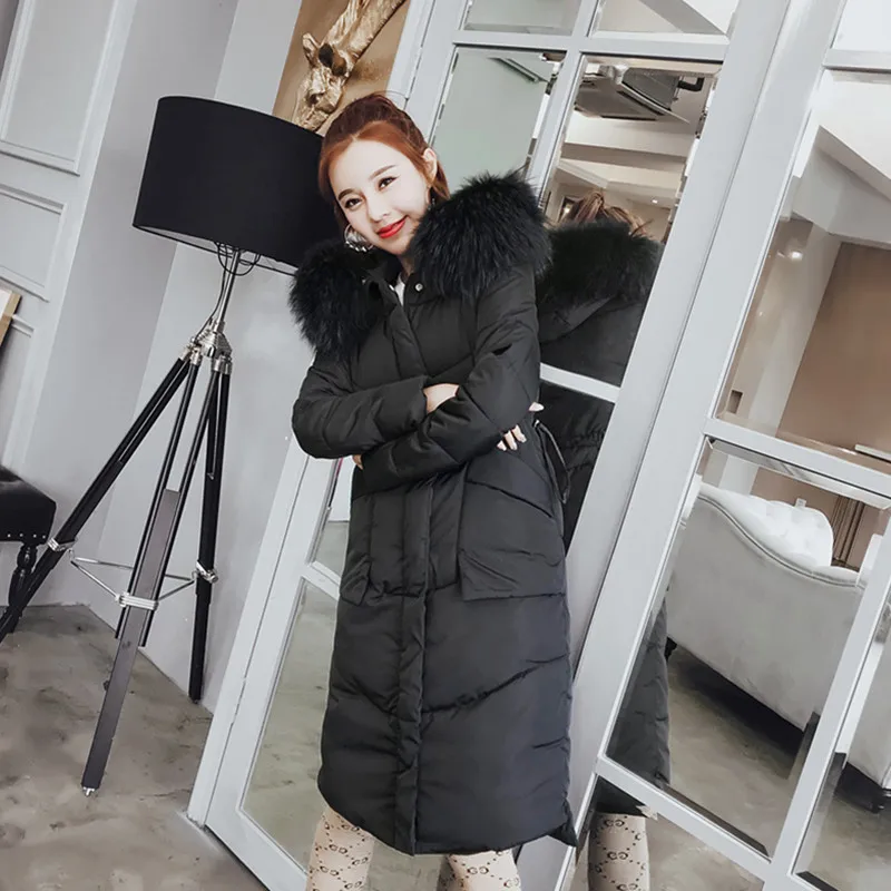 Women Winter Parkas White Coat Jackets Long Padded Jackets Hooded Big Fur Collar Parka 2018 Adjustable Waist Long Winter Coat Women AS051 (7)
