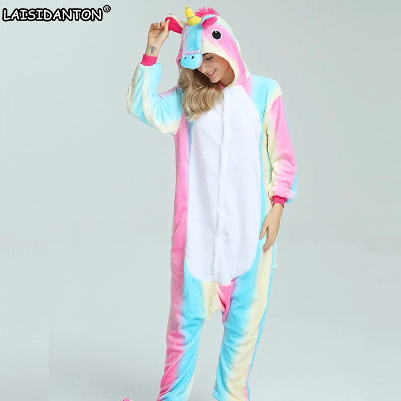 Laisidanton Новый rainbow Unicorn пижамы Наборы для ухода за кожей фланель унисекс взрослых