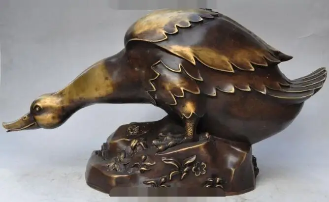 

S01343 22"Chinese FengShui Pure Bronze Lucky Duck Ducks Quacker Goose Animal Statue B0403