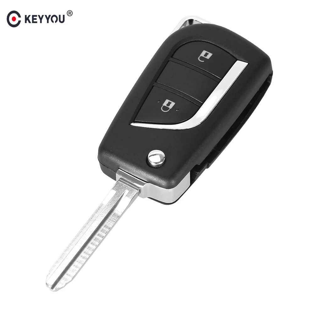 

KEYYOU 2 Buttons Folding Flip Remote Key Shell Car Key Case Blank For Toyota RVA4 Camry Auto Key Fob with Toy43 Uncut Blade