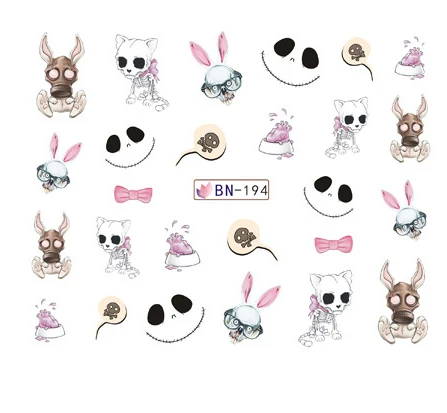 Etiqueta para las etiquetas del agua del clavo cabeza del cráneo ovejas gato Halloween Slider arte diseño decoración manicura Foil adhesivo envuelve Pegatinas