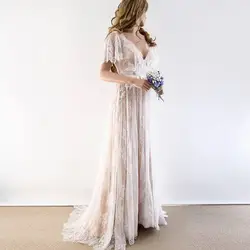 Vestido De Noiva 2019 кружево Boho пляж свадебное платье Sexy V образным вырезом спинки Vestido De Noiva короткий рукав Свадебные платья