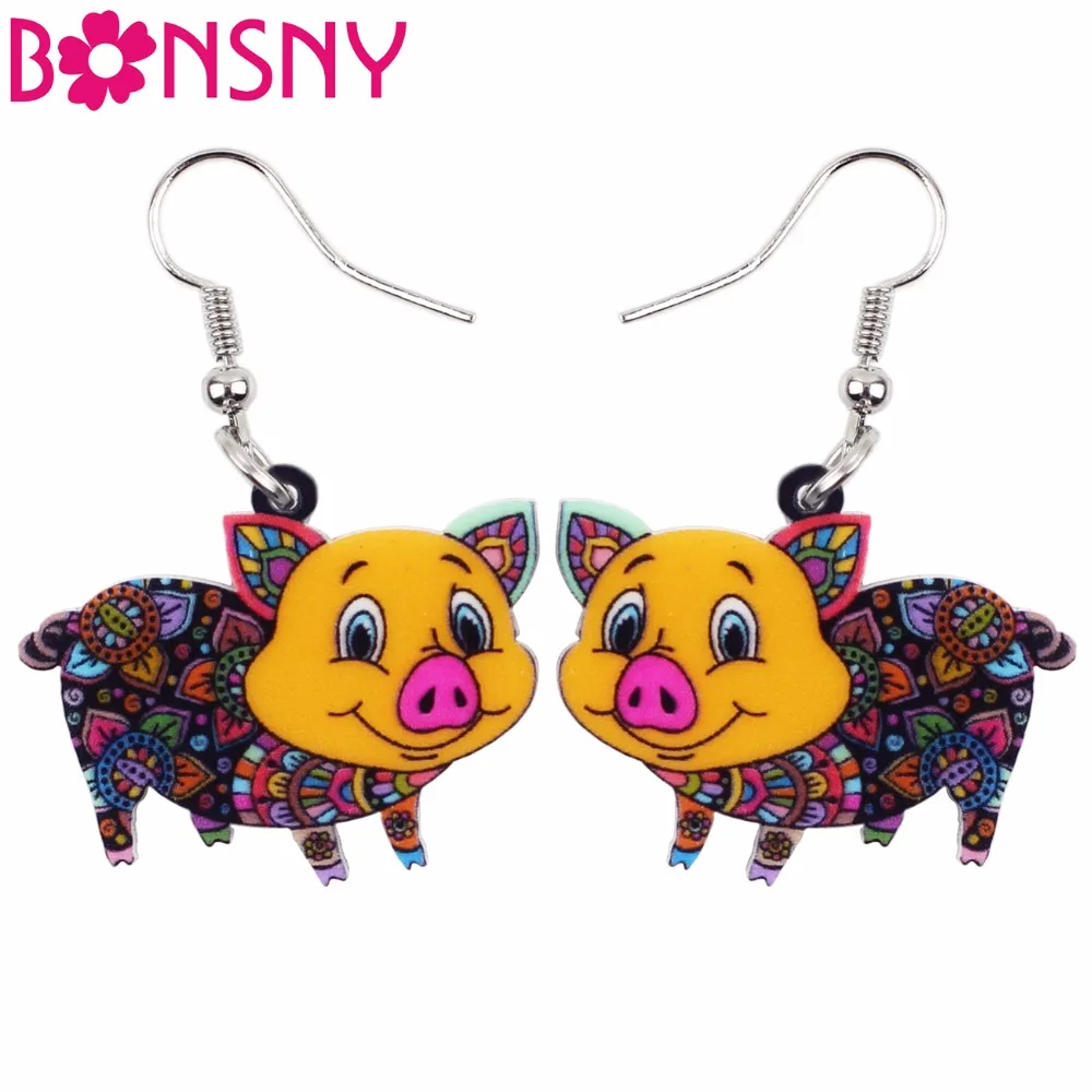 

Bonsny Big Long News Acrylic Drop Dangle Anime Smile Pig Piggy Earrings Unique Style Fashion Jewelry For Girls Women Teen Gift