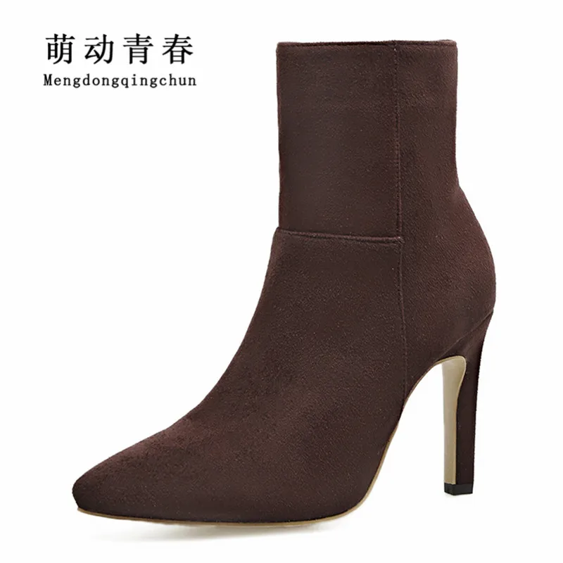 

2018 Women Boots Fashion Pointed Toe High Heels Ankle Boots Sexy Ladies Autumn Winter Thin Heels Boots Side Zipper Botas Mujer