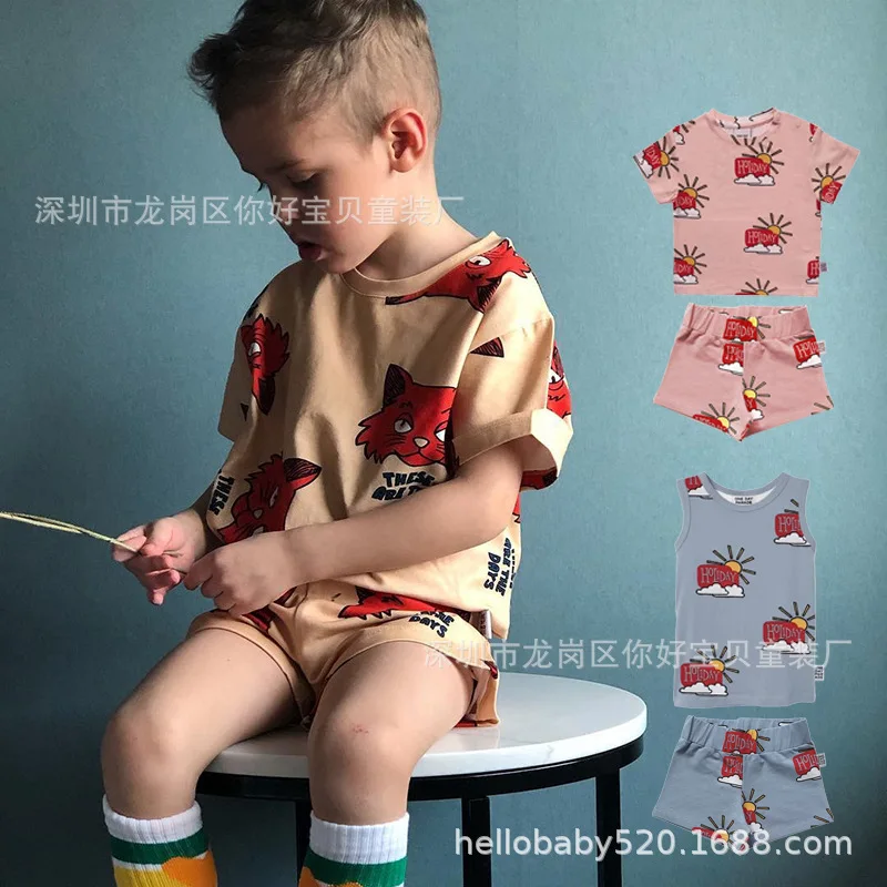 

ONE 19 Explosion Summer Boys and Girls Kitten T-shirt Sun Vest Shorts Cartoon Suit In Stock