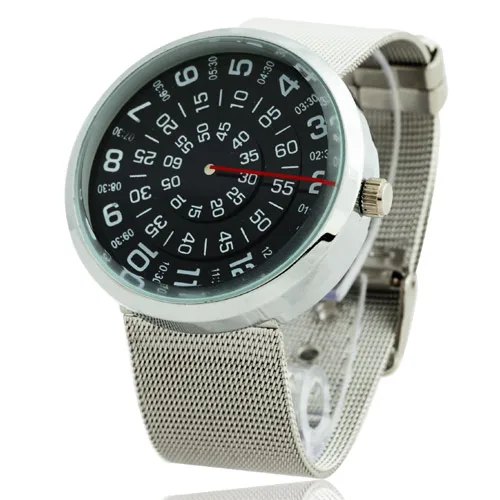 Новые модные женские кварцевые часы с поворотным индикатором без руки, дизайнерский Циферблат из нержавеющей стали, сетчатый ремешок, женские наручные часы, подарочные часы - Цвет: Черный