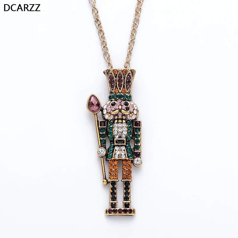 

Crystals Nutcracker Soldier Pendant with Link Chain Charm Necklace Women Valentine's Day Jewelry Accessories Wholesale