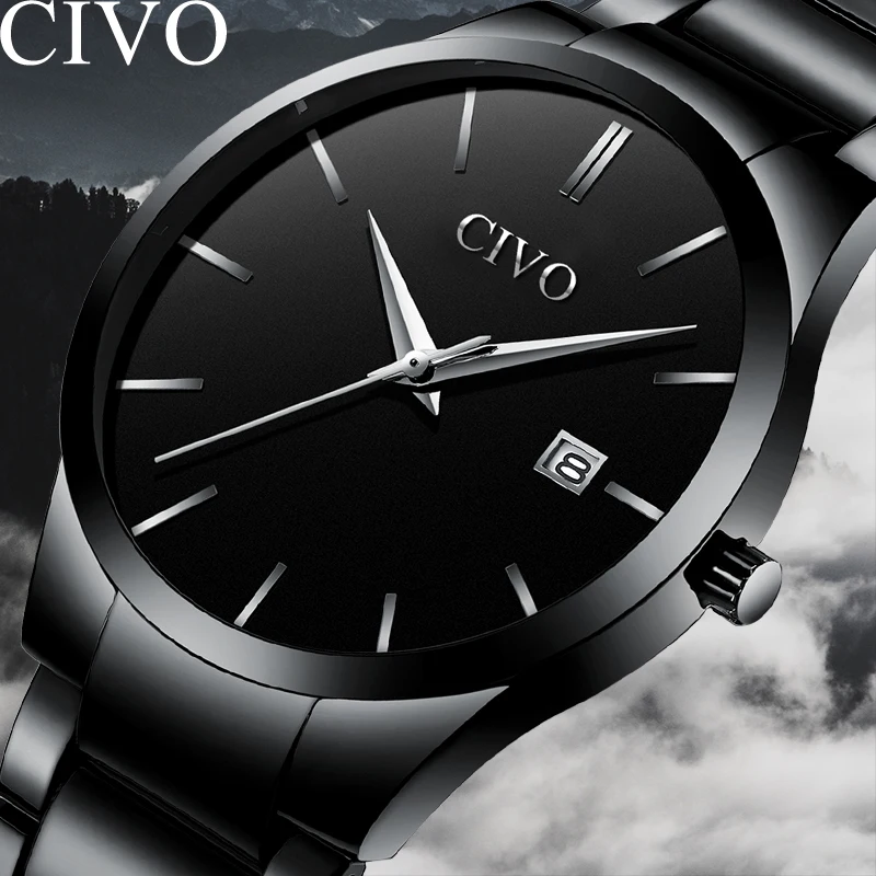 

CIVO Simple Style Mens Watches Waterproof Date Calendar Analogue Watch Stainless Steel Quartz Wrist Watch Casual Business Clock