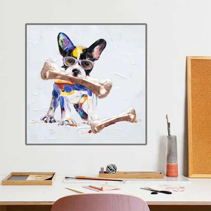 Cartoon Cut Dog Wall Art Handmade Modern Abstract Oil Painting Canvas