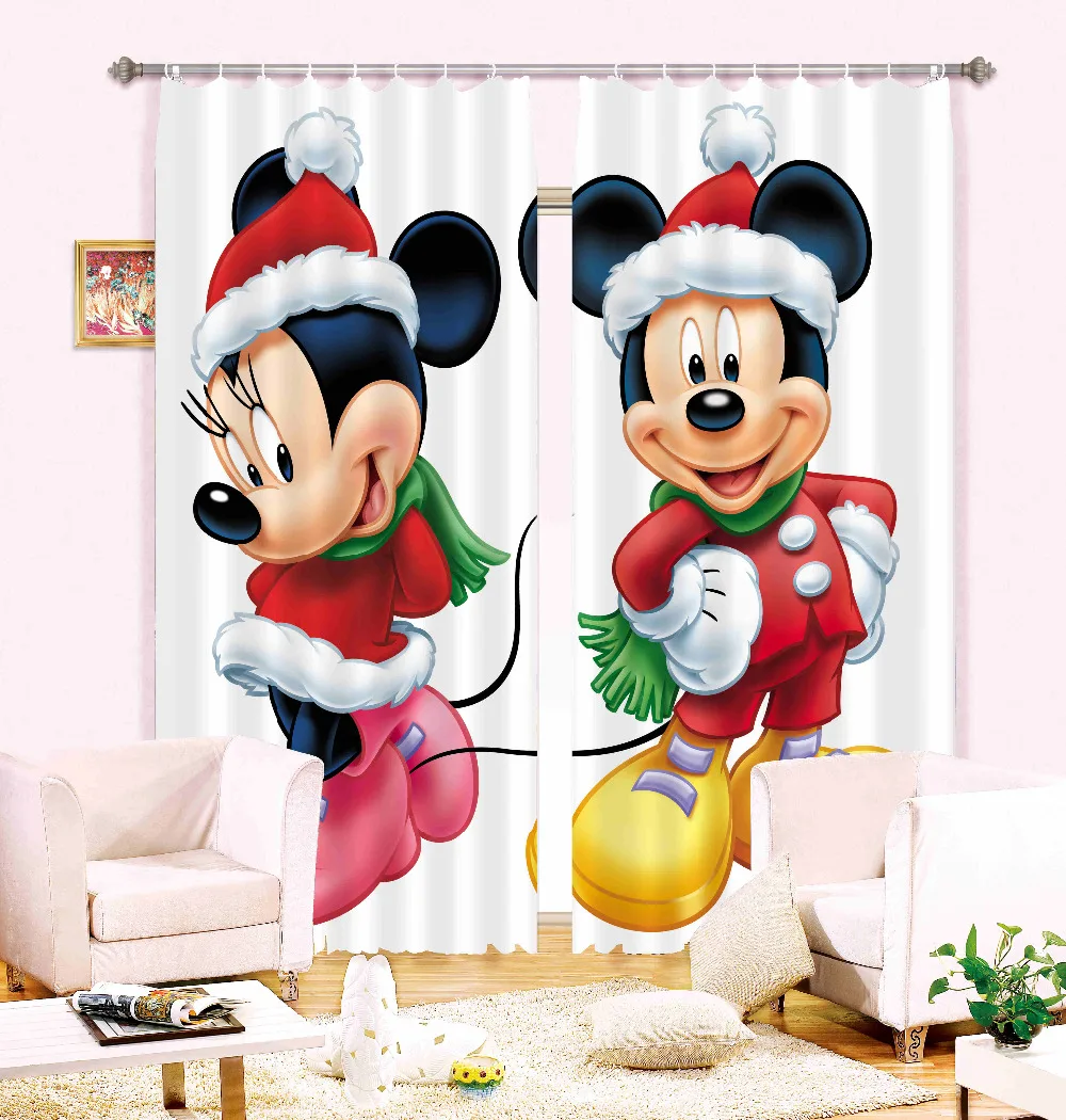 2017 New 3D Children Curtain Christmas Cartoon Mickey Mouse Printed Thicken Cloth Blackout Curtain for Living Room G-098