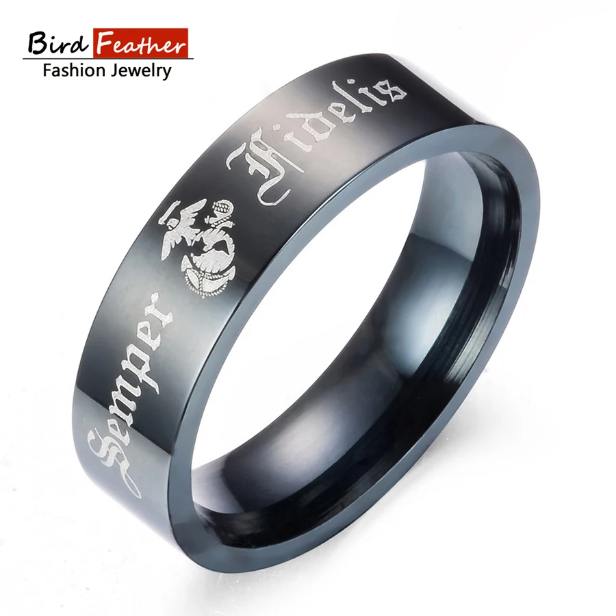 

Bird Feather Stainless Steel Men Rings Army Marine Corps Rings for Women black Color Punk Fashion Jewelry Titanium Steel Ring