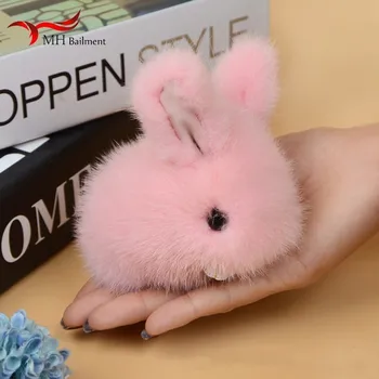 

Bunny fur pendant Women real mink fur grass pendant leather and fur Bunny bag car backpack key chain female rabbit keychain