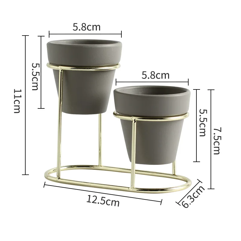 Новые керамические горшки, современные маленькие цветочные горшки с золотыми и черными металлическими стендами, декоративные настольные украшения, украшение для дома - Цвет: B