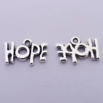 

RAINXTAR Wholesale Antique Silver Color Hope Letter Charms Alloy Bangle Charms 12*18mm 100pcs AAC1494