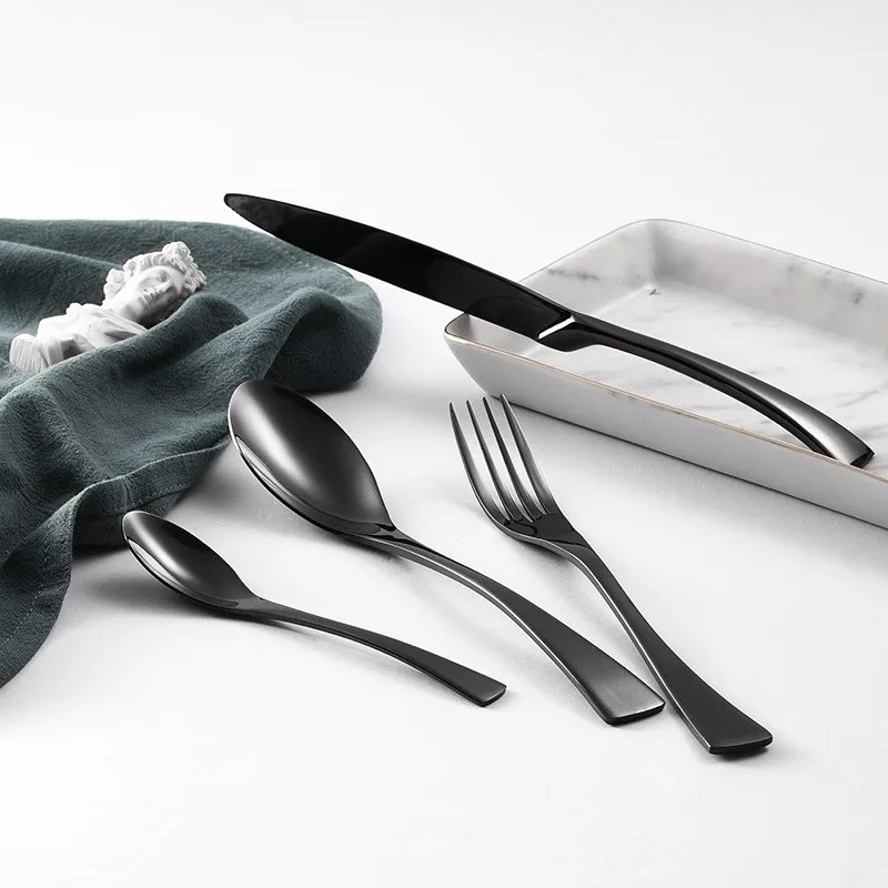 

Luxury 304 Stainless Steel Dinnerware Set Knife Fork Spoon Black Cutlery Set Mirror Polishing Utensils Kitchen Dinnerware 4pcs