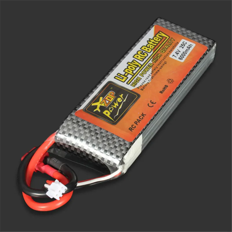 ZOP power LiPo Аккумулятор 7,4 V 6000MAH 25C T штекер для радиоуправляемого квадрокоптера дрона вертолета автомобиля самолета