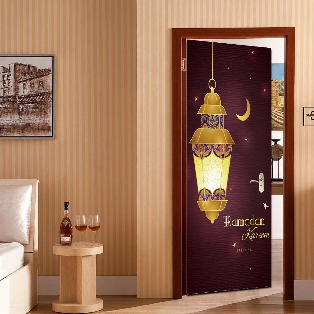 

New Muslim Ramadan Blessing Door Sticker Personality Wood Door Home Decoration Wall Sticker Wholesale