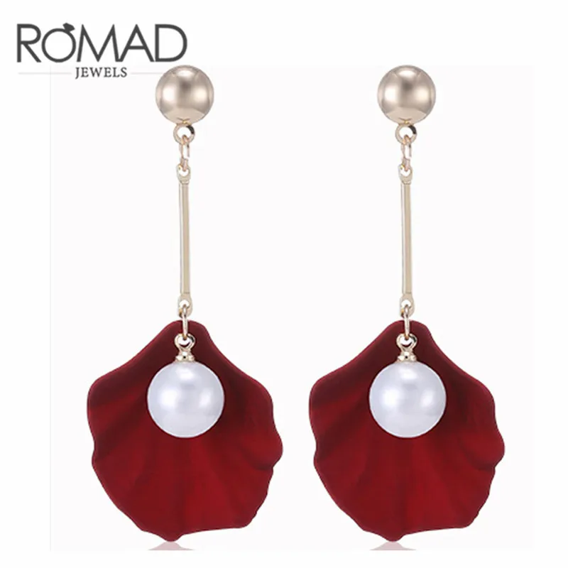 

Romad 3 Color Fashion Imitation Pearl Women Drop Earring Petal Design Long Earring For Women Prevent Alloy Jewelry