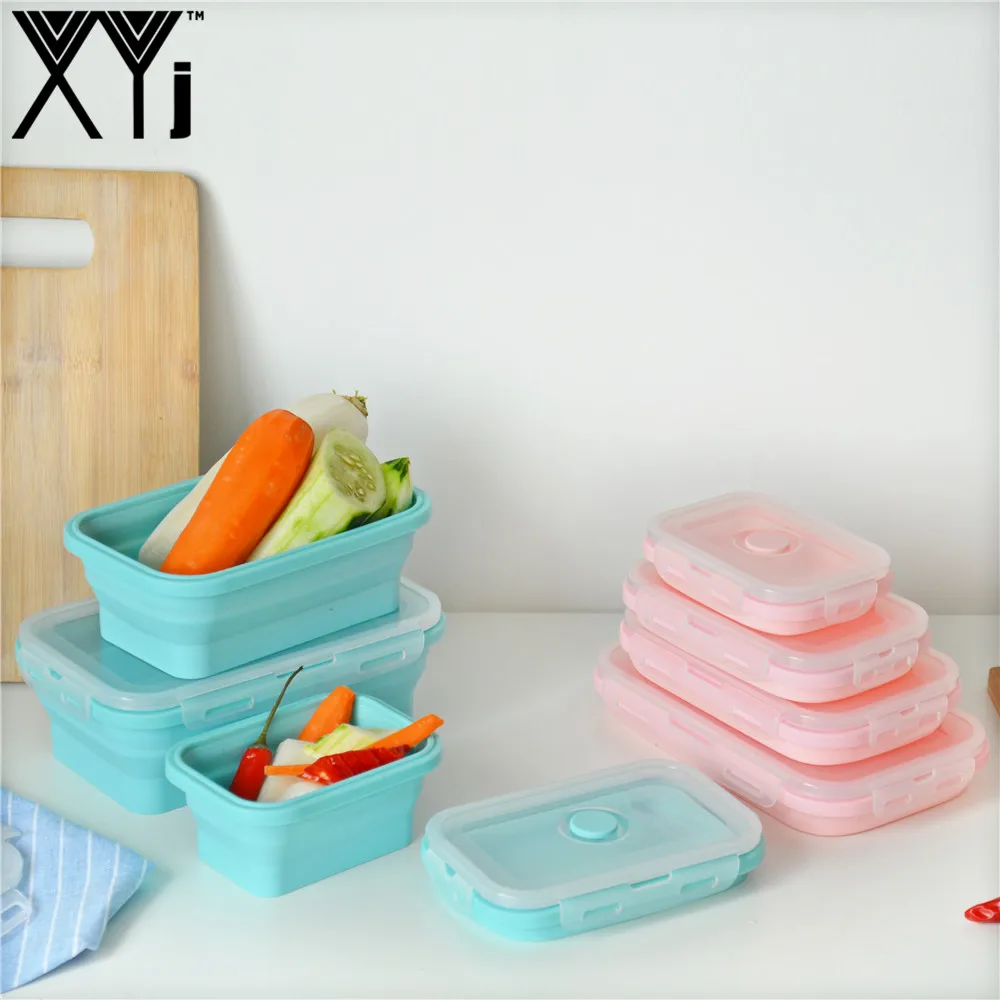 XYj Силиконовый складной контейнер для обеда хранения еды Bento BPA бесплатно Microwavable