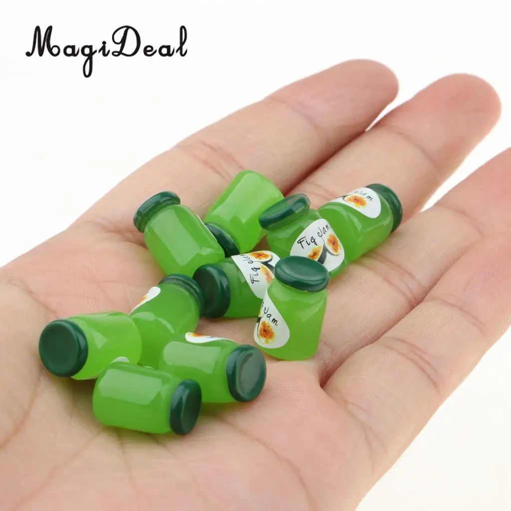 1/12 Dollhouse Food Grocery Miniature Soft Drink Juice Fig Jam Bottles Kitchen Accessory 10 Pieces Life Scene Decoration