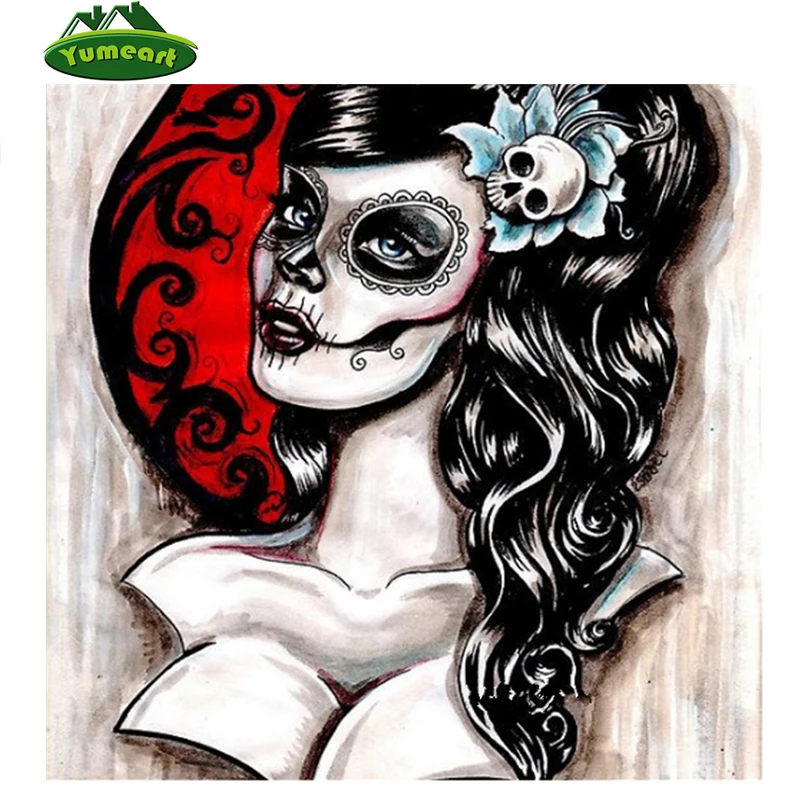 

Diamond Painting Cross Stitch Fashion Skull Head Women Face Cartoon Female Needlework 5D Diamond Embroidery Mosaic Wall Sticker