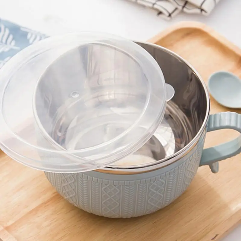 

noodles Bowl With Lid Noodles Rice Soup Cartoon Stainless Steel Double Insulated bowl PP+stainless steel