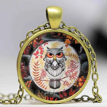 

Colorful Animal Image Necklace Charms Crystal Flower Owl Round Pendant High Quality Women Necklaces Wedding Jewelry
