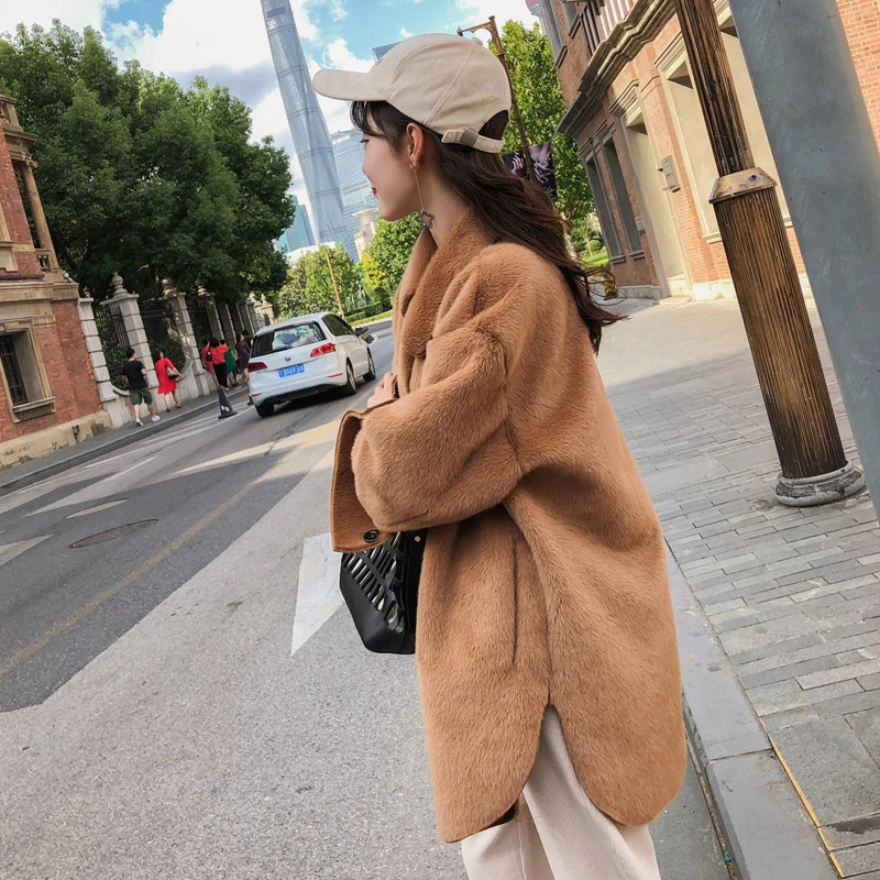 Faux Fur Coat Pink Fur Coat Single Breasted Furry Coat Harajuku Wide-waisted Pink Fur Jacket Warm Coat Women Clothing 2018