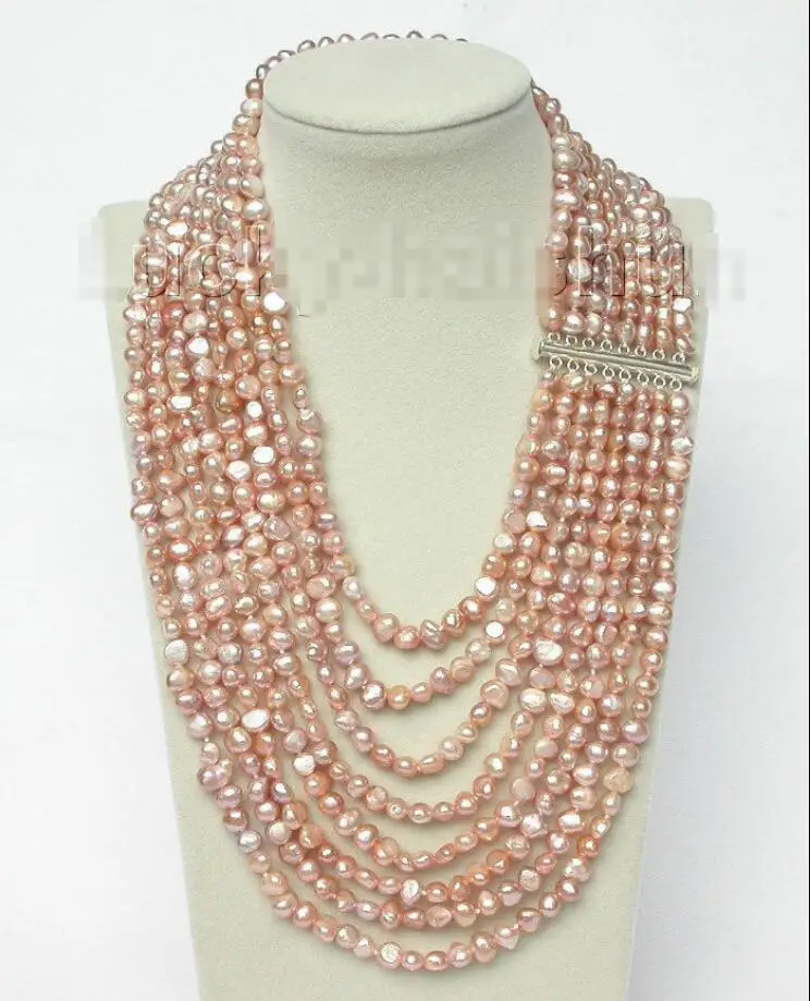 

Free shipping hot sale Women Bridal Wedding Jewelry >>17"-24" 8row baroque purple lavender pearls necklace 925 silver clasp