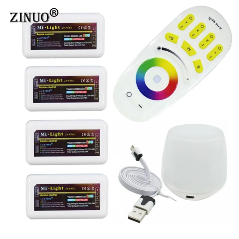 

ZINUOMilight RGB RF Remote Controller + 4PCS 4 Zone Controller Box + Led WiFi Controller For 5050 3528 RGB Led strip LED Bulbs