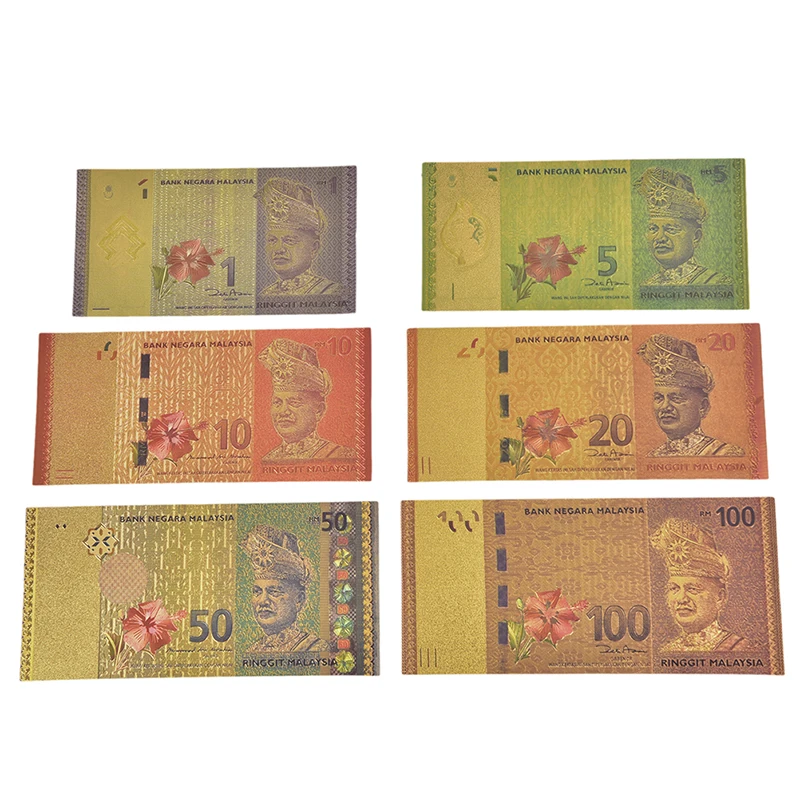 6 шт./лот, 24 k, Золотая фольга, Банкнота, Малайзия, поддельные деньги, как подарки, Малайзия 1 5 10 20 50 100, ринггит, позолоченная банкнота