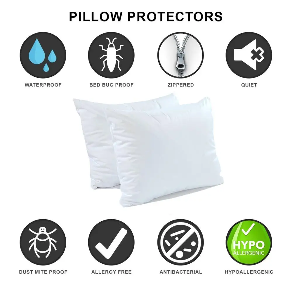 LFH 50X70CM Home Smooth Waterproof Pillow Protector Hypoallergenic Dust Mite Bed Bug Resistant