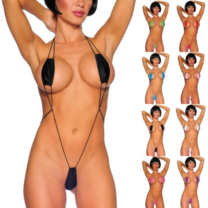 Womens Swimwear Lingerie Bikini Mini V-string Thong Slingshot One-Piece Monokini