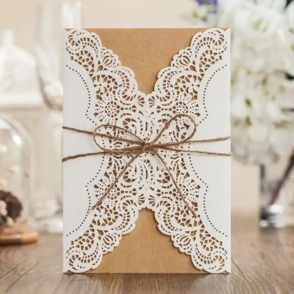 

WISHMADE Free Shipping Free Printing Kraft Laser Cut Hot Wedding Invitation Cards PK14113