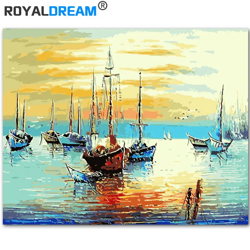 Картина маслом ROYALDREAM по номерам корабль абстрактные настенные картины DIY картина
