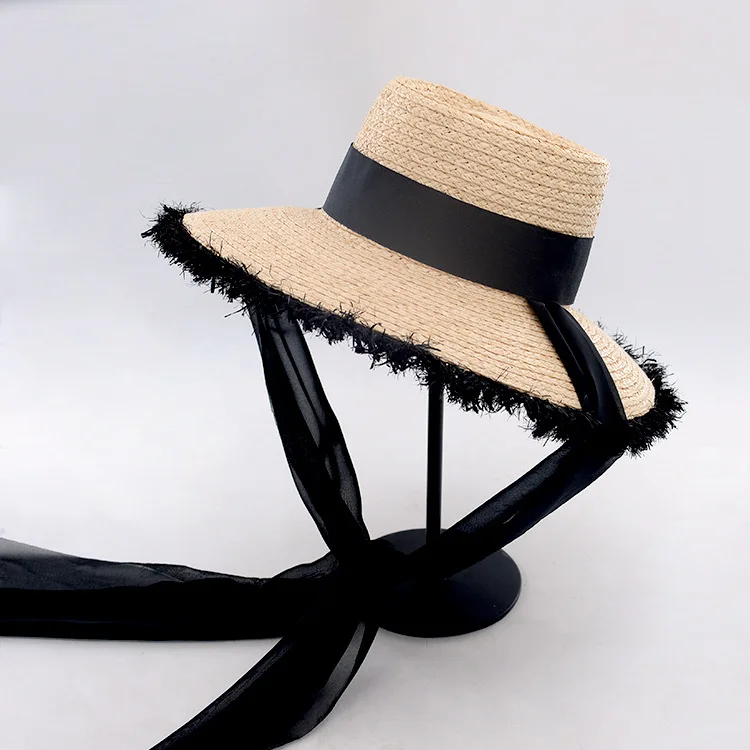 Muchique Bucket Hats with Ribbon Tie Women Summer Sun Hats Raffia Straw Beach Hats with Fray