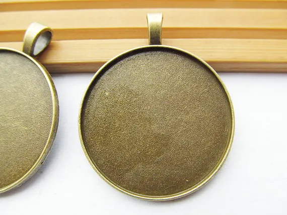 

5pcs Large Antique Bronze Round Frame Base Bezel Setting Tray Pendant Charm/Finding,fit 35mm Cabochon/Cameo,Big Bail Hook