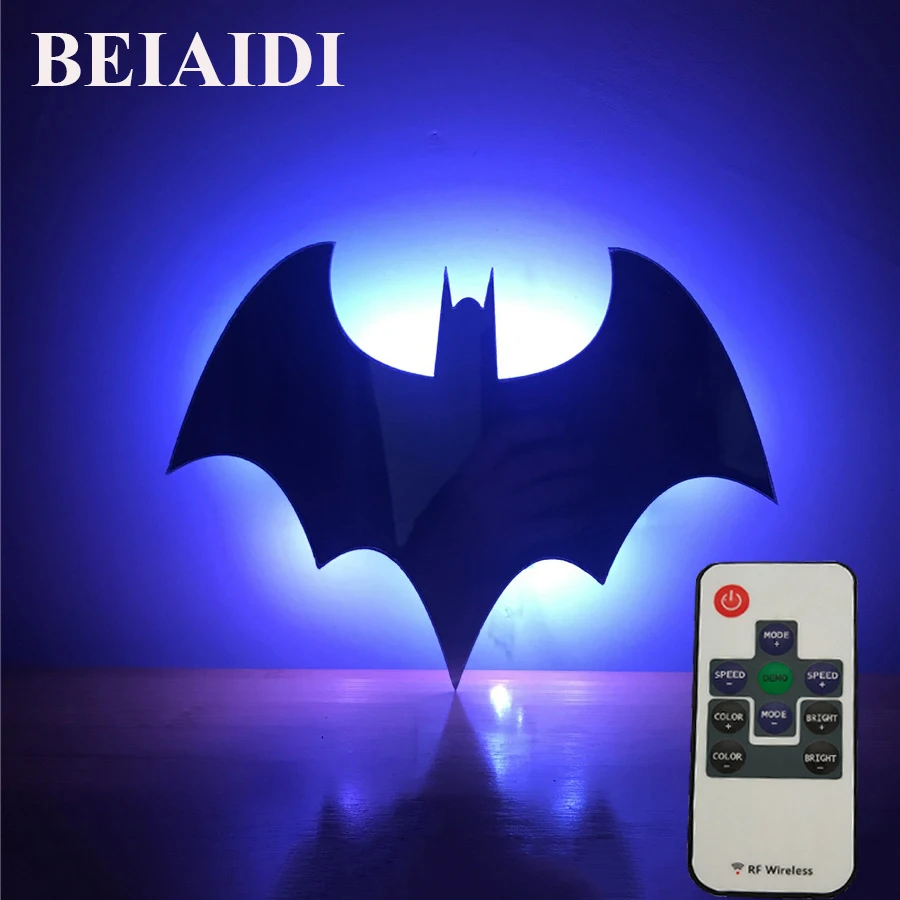

BEIAIDI RGB 3D Batman LED Night Light 7 Color Mirror Led Wall Lamp With Remote Corridor Aisle Background Lamp For Christmas Gift