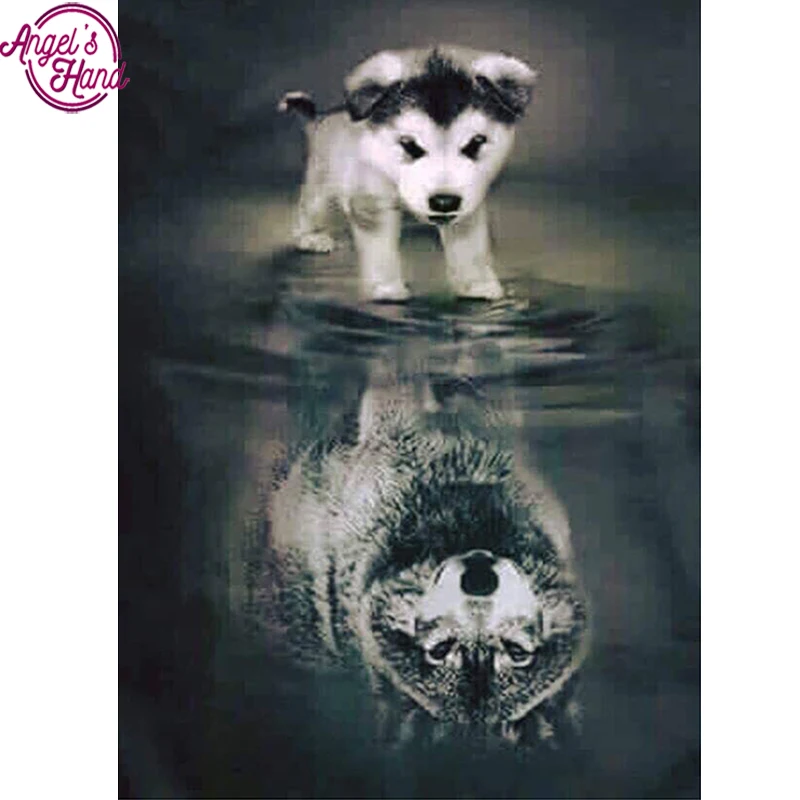 Animals 5D Diy Diamond Painting Full Square Dog with Wolf Shadow Mosaic Pasted Embroidery Needlework Cross Stitch Kits Crafts | Дом и сад
