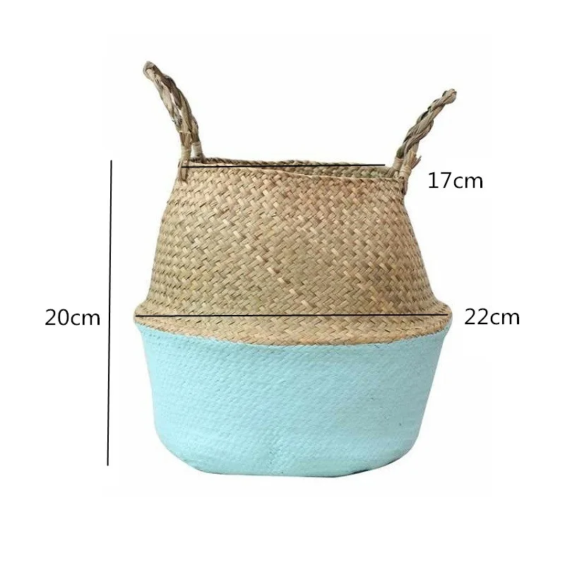 Garden Plant Flower Pot Handmade Rattan Storage Basket Foldable Seagrass Straw Hanging Woven Handle Toy Storage Container 1Pc - Цвет: I