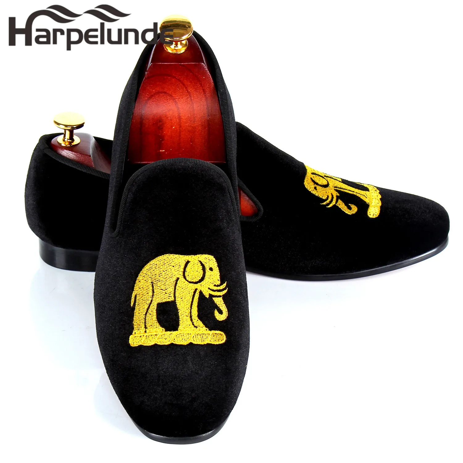 

Harpelunde Velvet Loafers Mens Flats Emrbroidery Casual Shoes Custom Smoking Slippers Size 7-12