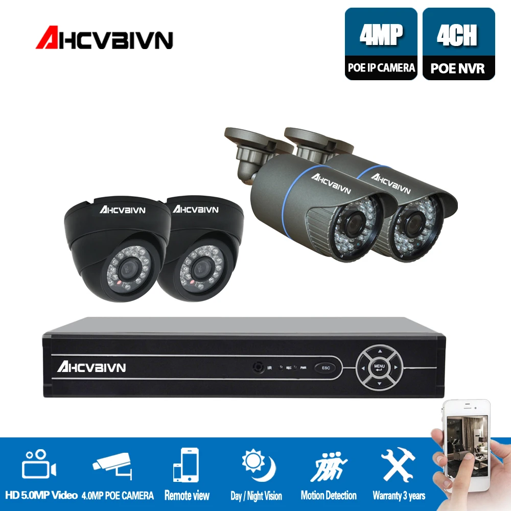 4CH POE безопасности Камера CCTV Системы HD H.265 5.0MP NVR 2592*1520 4MP IP Камера Крытый Открытый День/Ночь комплект видеонаблюдения