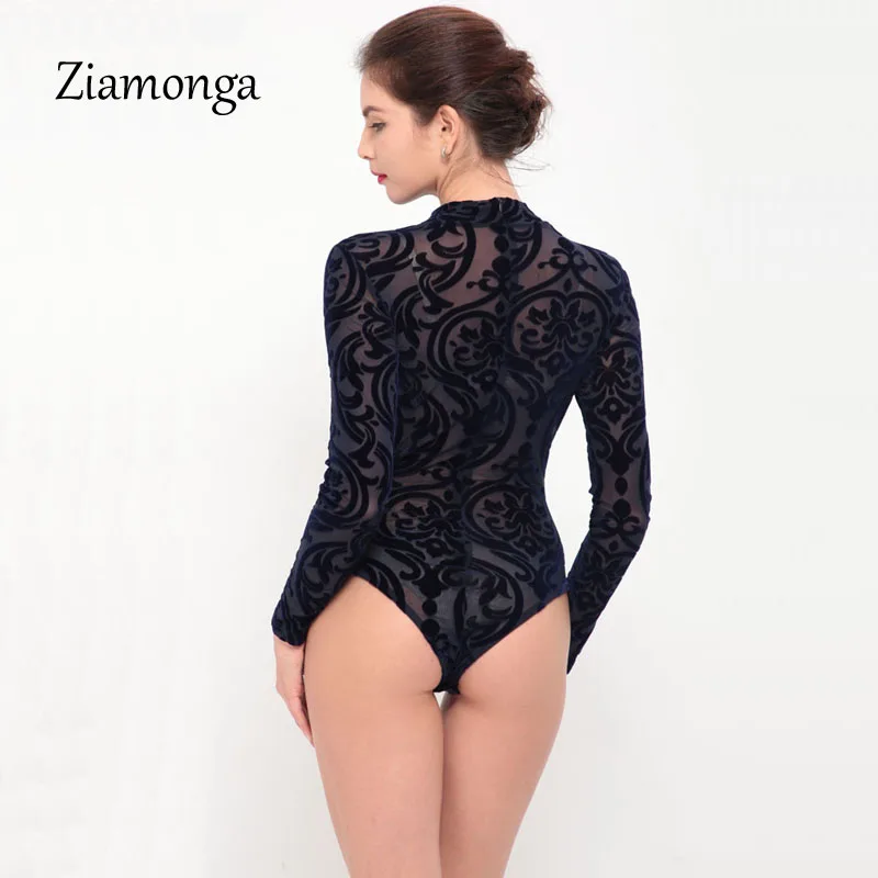 Ziamonga прозрачное сексуальное боди женские комбинезоны, обтягивающие боди, прозрачные женские боди с длинным рукавом C2915