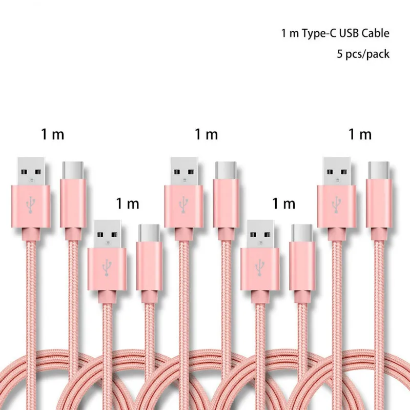 Pink 1m 5pcs/pack 5V 2.4A USB C nylon data Charger cable For Samsung S10/LG G6/Huawei mate 20/Xiaomi 8/OPPO R17/vivo NEX | Мобильные