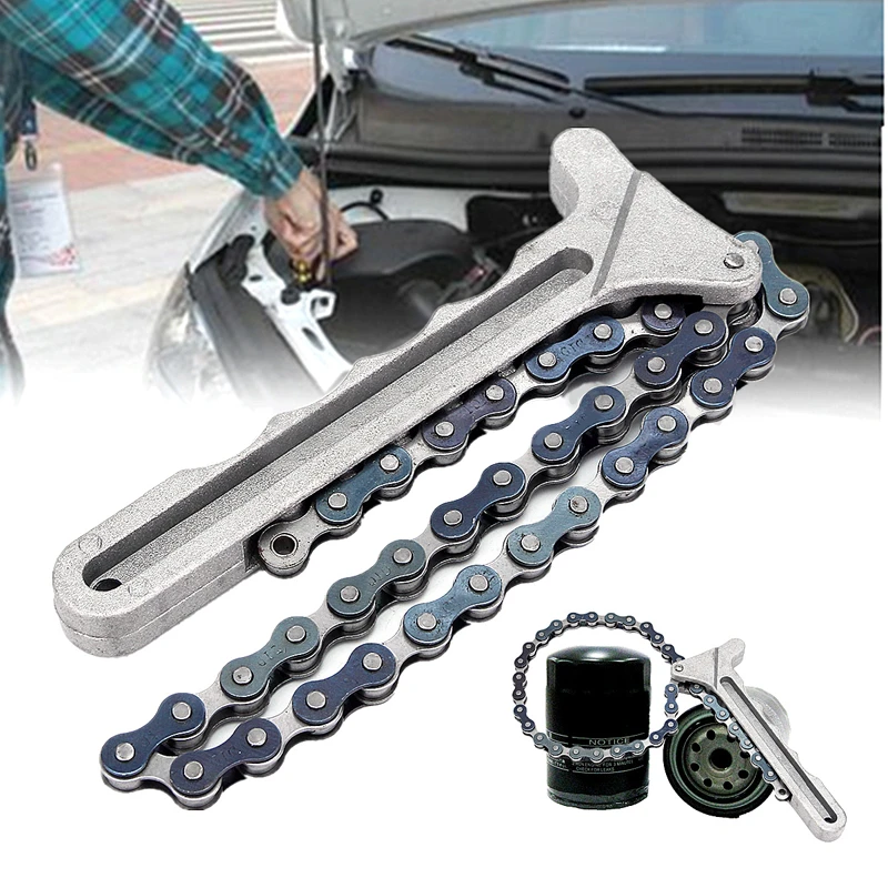 Adjustable Spanner Engine Oil Filter Chain Grip Wrench Remover Plier Equipment