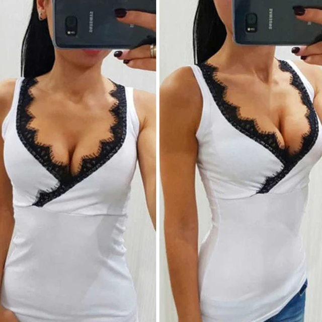 Women Sexy Vest Cotton Lace Tanks Body Shaper Underwear V