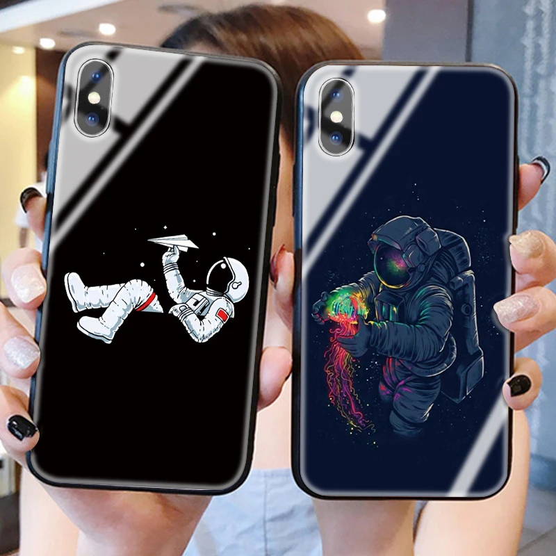 Астронавт чехол из закаленного стекла для телефона Космос для iphone 5 6 7 8 6s 6s plus 7plus 8plus x xr xs xsmax