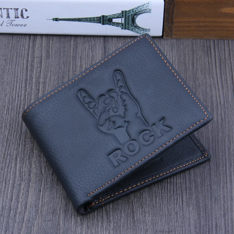 

Rock Men Wallets Genuine Leather Wallet Designer with Coin Pocket Purse 2019 New Gift Cards Clip Black Simple Style