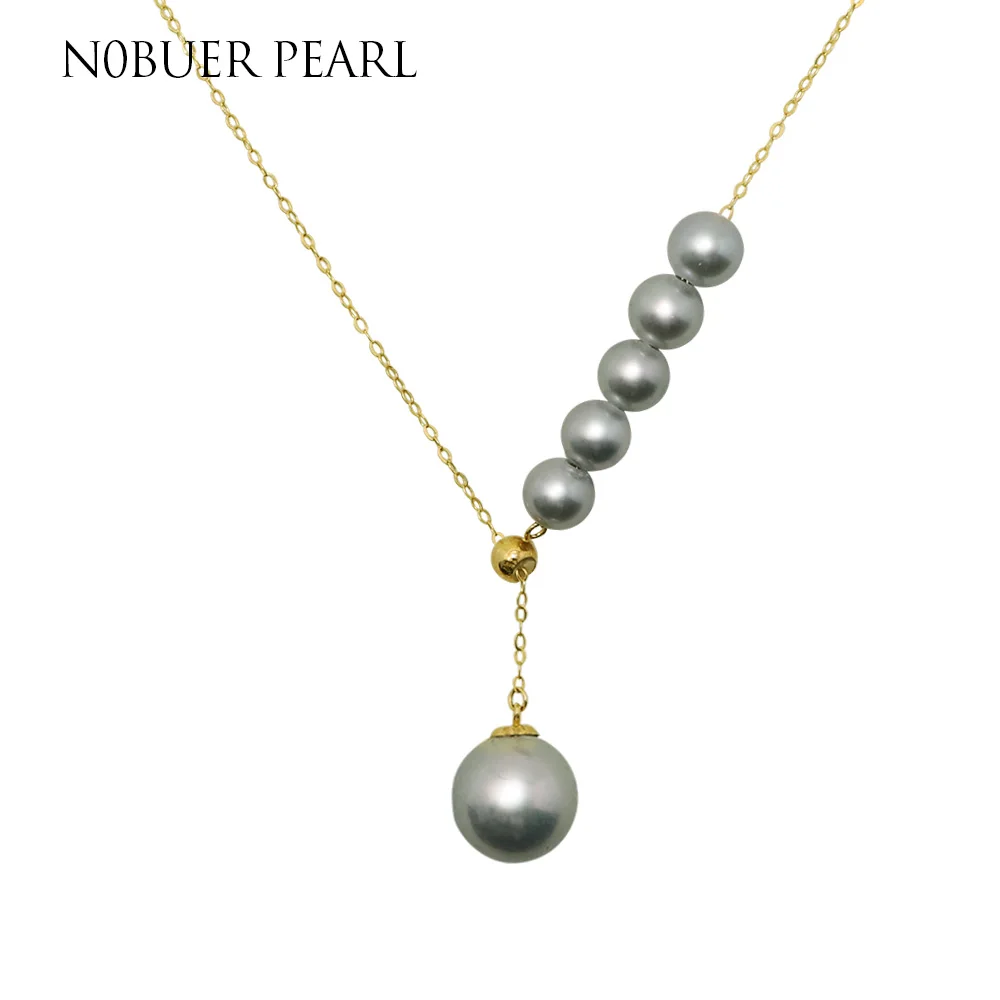 

Nobuer Handmade Trendy 18K Solitaire South Sea Pearl Pendants For Women Grey Round South Sea Pearl Pendants Women To A Party